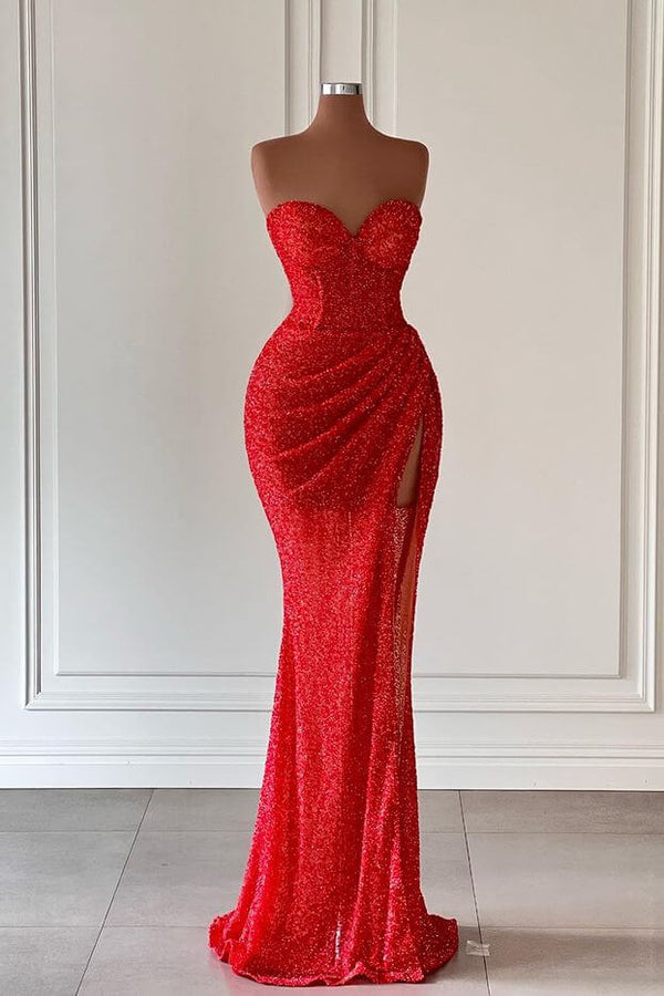 Classy Sweetheart Sleeveless Mermaid Evening Party Gowns Long Slit Online