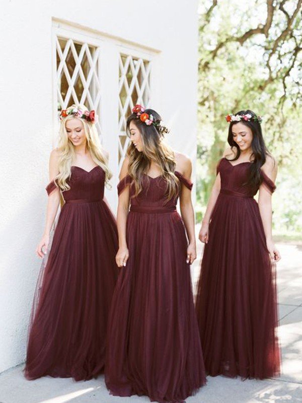 Classy Tulle Ruffles Off-the-Shoulder Sleeveless Bridesmaid Dresses