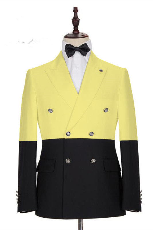 Classy Yellow New Arrival Slim Fit Double Breasted Prom Outfits for Guys
