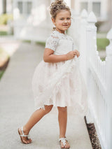 Cute Jewel Neck Short Sleeves Kids Party flower girl dresses