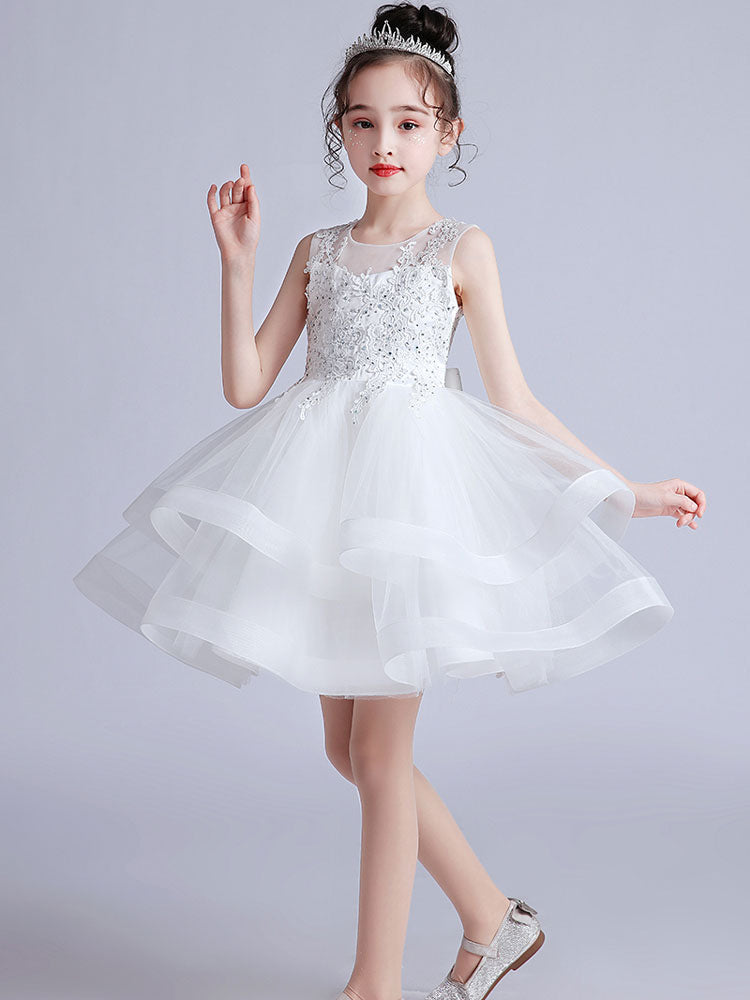 Cute Jewel Neck Sleeveless Embroidered Kids Party flower girl dresses