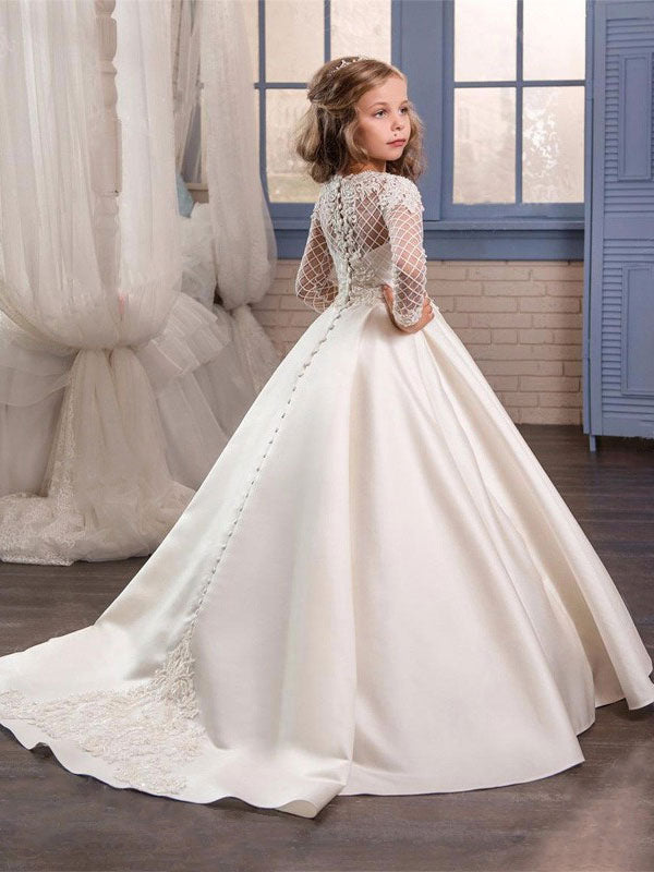 Cute Kids Long Sleeve Lace First Communion Dresses
