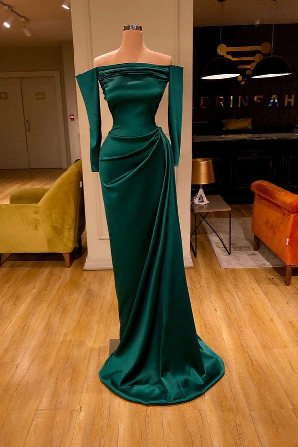 Dark Green Velvet Off Shoulder Long Party Dress, A-line Green Formal Dress  | Formal dresses long, A line prom dresses, Evening dresses