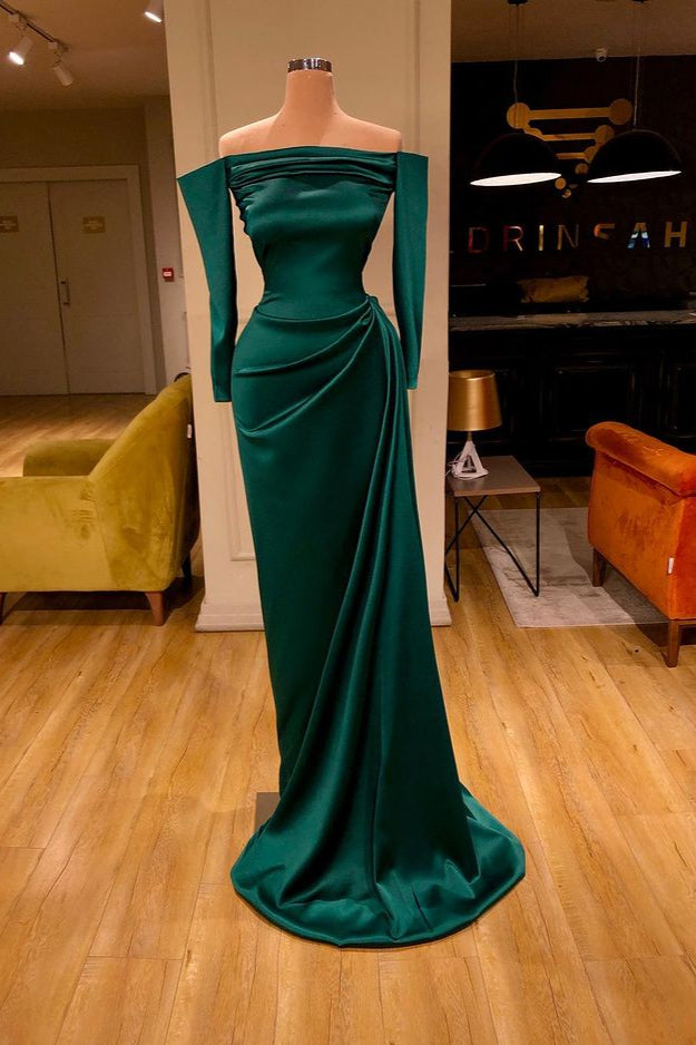 Dark Green Mermaid Prom Dress Long Ball Dresses On Sale Off-the-Shoulder