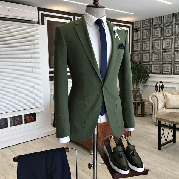 Dark Green Notched Lapel With Button Men's Prom Suits