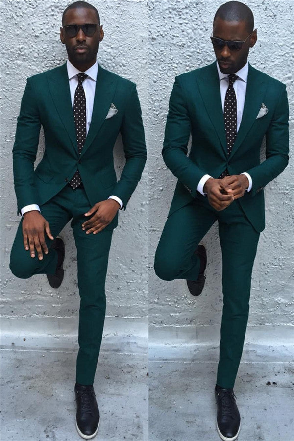 Dark Green Slim Fit Formal Mens Business Suit Amazing Peaked Laple Prom Suits