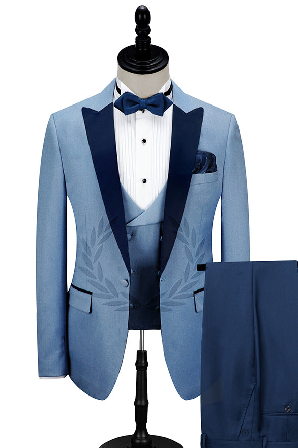 Dark Navy Peak Lapel Men's Prom Suits Gorgeous Blue Wedding Tuxedos