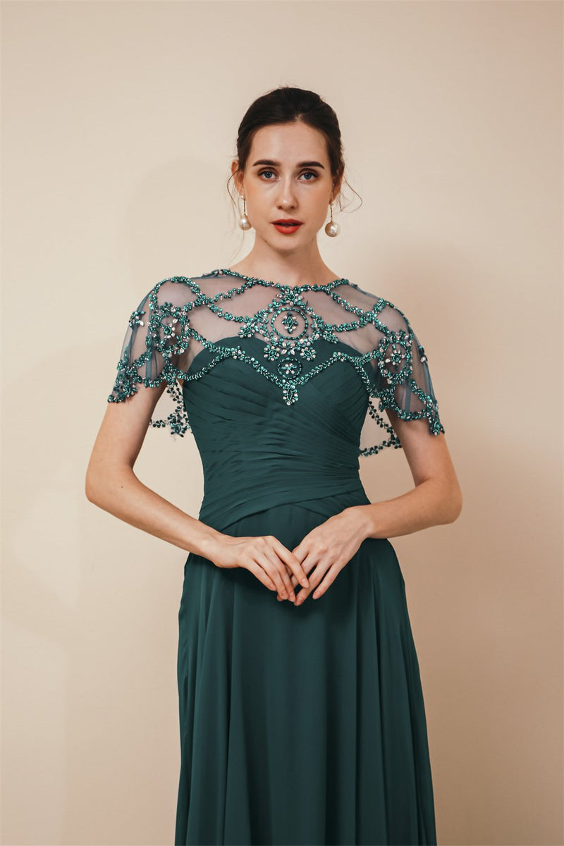 Dark green Chiffon Gorgeous Beadings Evening Party Gowns with Cape
