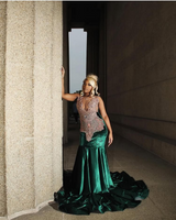 Chic Dark Green V-Neck Sleeveless Wedding Dresses Mermaid Sheath With Beads