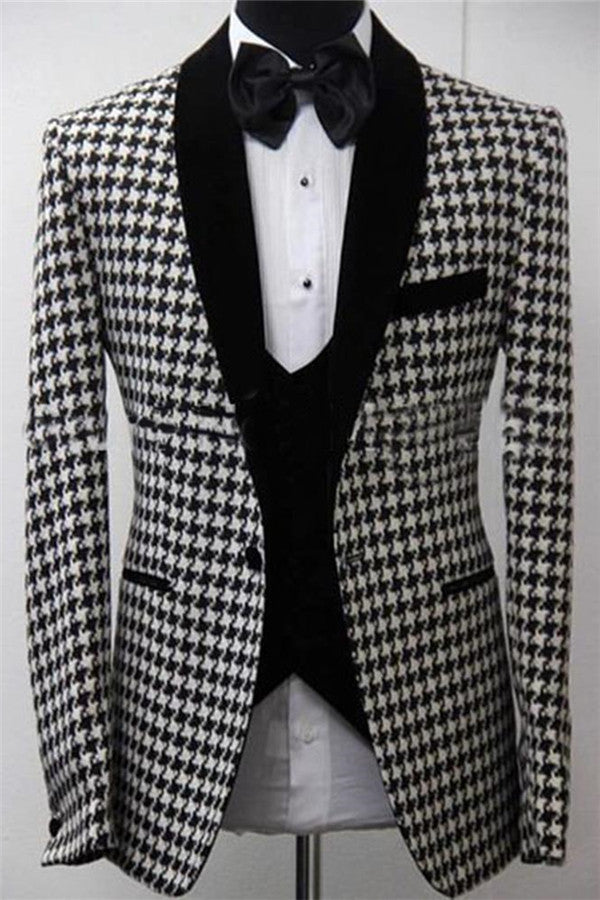 Elegant 3 Piece Suit Dinner Party Prom Suit Bespoke Houndstooth Blazer Slim Fit Best Man Tuxedo