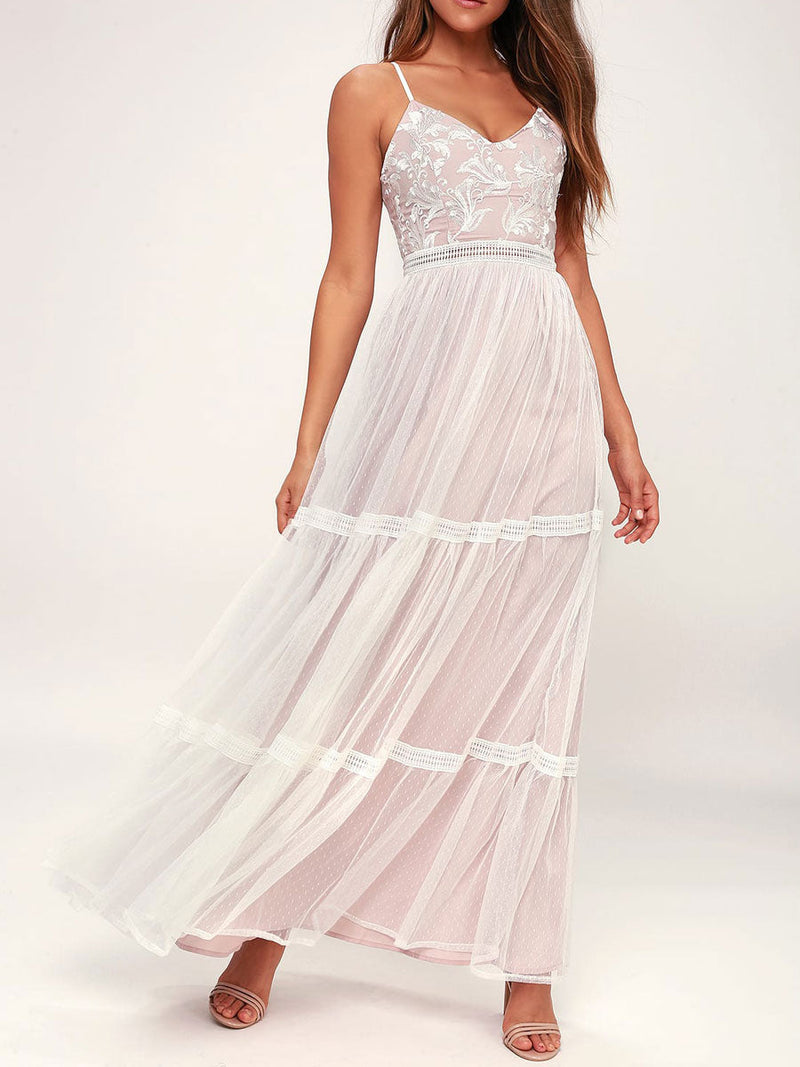 Elegant Engagement Dress V Neck Sleeveless Backless Natural Waist Floor Length A Line Lace Engagement Dress