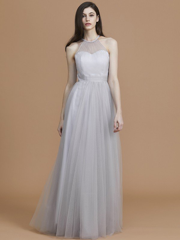 Elegant Halter Sleeveless Ruffles Tulle Bridesmaid Dresses