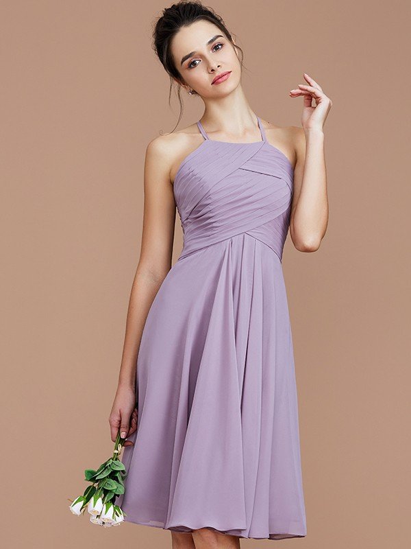 Elegant Halter Sleeveless Short/Mini Chiffon Bridesmaid Dresses