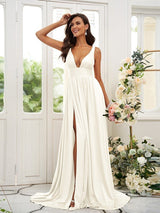 Elegant Jersey Ruffles V-neck Sleeveless Bridesmaid Dresses