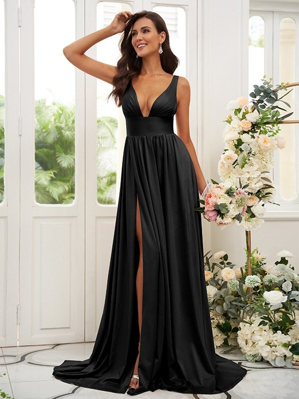 Elegant Jersey Ruffles V-neck Sleeveless Bridesmaid Dresses