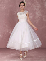 Elegant Net Round Neck Mini Wedding Dress Short Simple Birdal Gowns