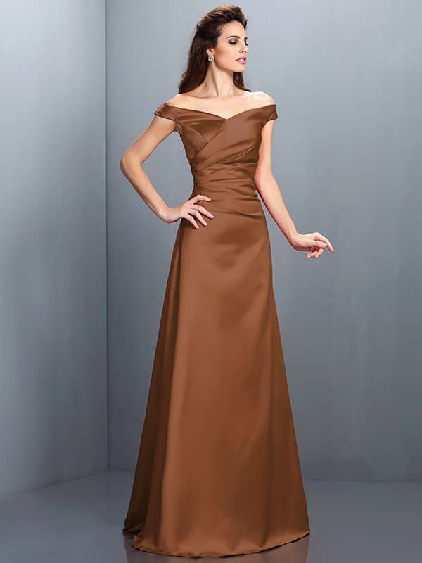 Elegant Off-the-Shoulder Sleeveless Long Satin Bridesmaid Dresses