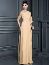 Elegant One Shoulder 3/4 Sleeves Long Chiffon Bridesmaid Dresses