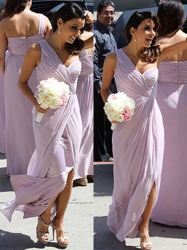 Elegant One Shoulder Chiffon Sleeveless Bridesmaid Dresses
