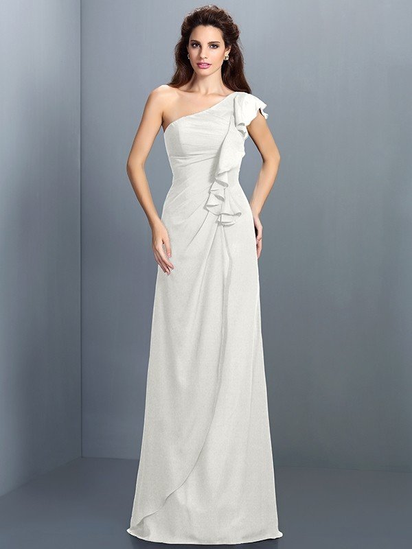 Elegant One Shoulder Pleats Sleeveless Long Chiffon Bridesmaid Dresses