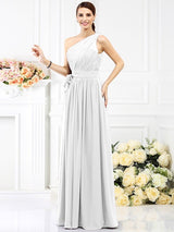 Elegant One Shoulder Sash/Ribbon/Belt Sleeveless Long Chiffon Bridesmaid Dresses