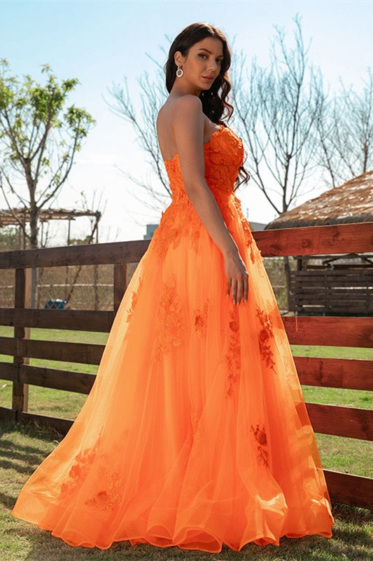 Elegant Orange Sweetheart Long Evening Dress With Lace