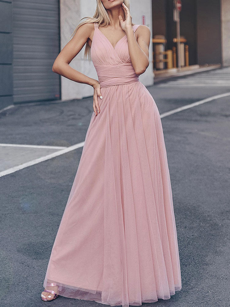 Elegant Pink Chiffon A Line Floor Length Bridesmaid Dress