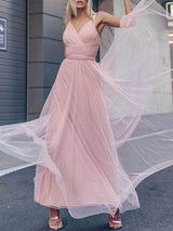 Elegant Pink Chiffon A Line Floor Length Bridesmaid Dress