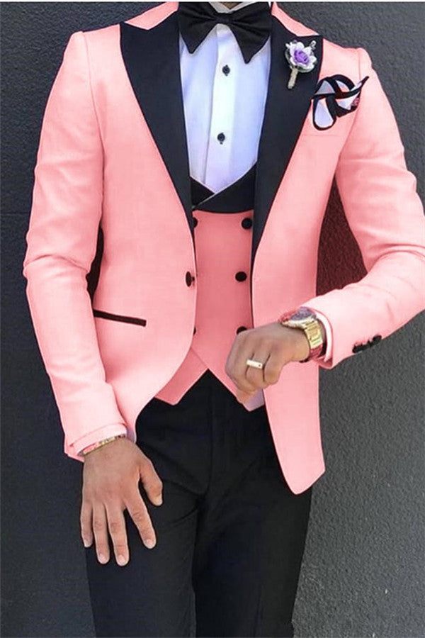 Elegant Pink Tuxedos Prom Suits 3 Pieces New Arrival Peak Lapel Men Suits Online