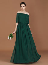 Elegant Pleats Off-the-Shoulder Chiffon Bridesmaid Dress
