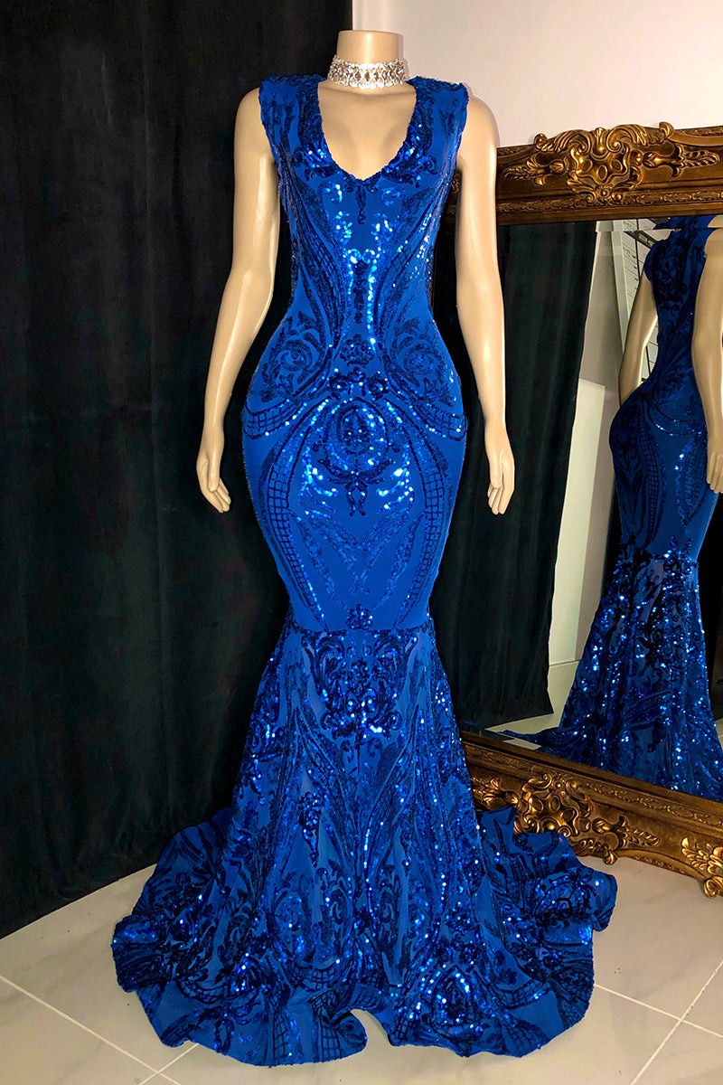 Elegant Sequins Mermaid Prom Dress Sleeveless V-Neck Online