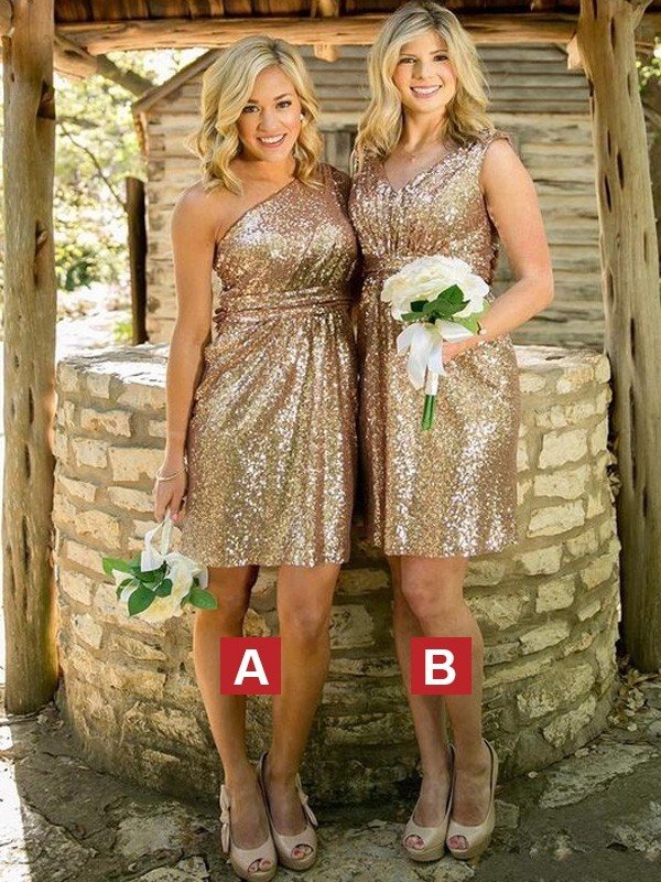 Elegant Sleeveless Sequins Short/Mini Bridesmaid Dresses