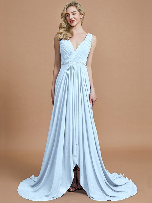 Elegant Sleeveless V-neck Chiffon Bridesmaid Dresses