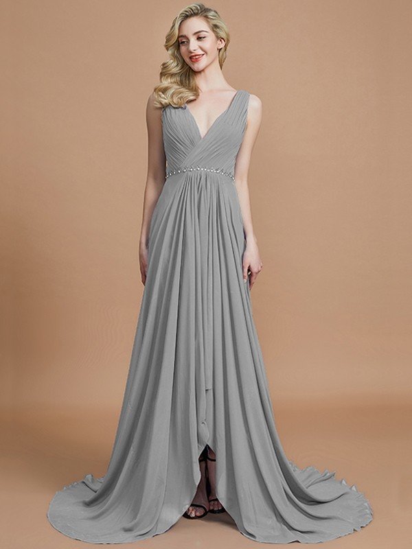 Elegant Sleeveless V-neck Chiffon Bridesmaid Dresses