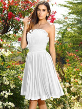 Elegant Strapless Pleats Sleeveless Short Chiffon Bridesmaid Dresses