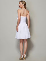Elegant Strapless Sleeveless Pleats Applique Short Chiffon Bridesmaid Dresses