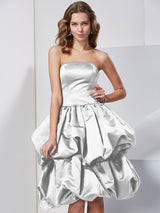 Elegant Strapless Sleeveless Short Satin Bridesmaid Dresses