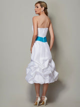 Elegant Strapless Sleeveless Short Taffeta Bridesmaid Dresses