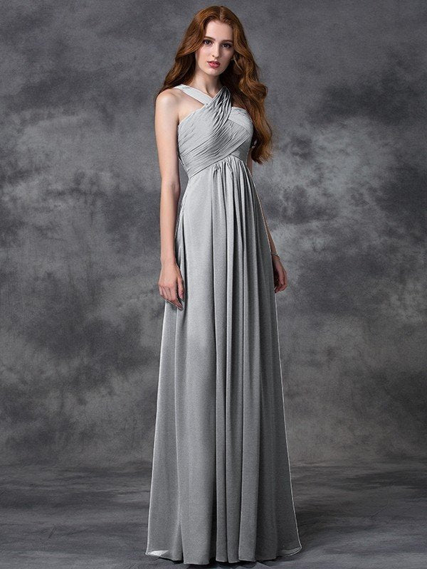 Elegant Straps Sleeveless Long Chiffon Bridesmaid Dresses
