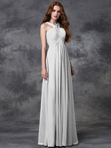 Elegant Straps Sleeveless Long Chiffon Bridesmaid Dresses