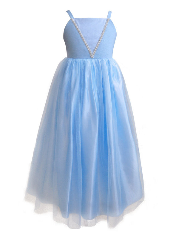 Elsa Square Neck Sleeveless Pleated Kids Party Dresses With Groves