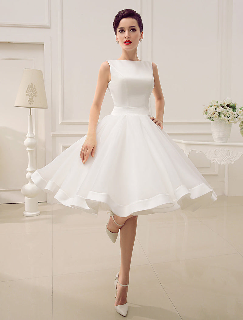 Short Wedding Dress Retro Bridal Dress Retro Bateau Sleeveless