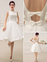 Exclusive Short Wedding Dress Retro Bridal Dress Bateau Sleeveless Reception Bridal Gown