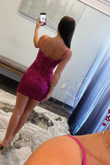 Sleek Sparkle Straps Sweetheart Column Short Homecoming Dresses