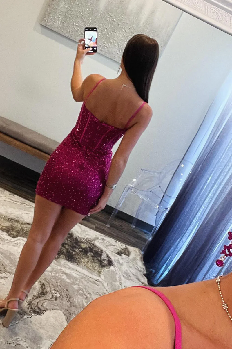 Sleek Sparkle Straps Sweetheart Column Short Homecoming Dresses