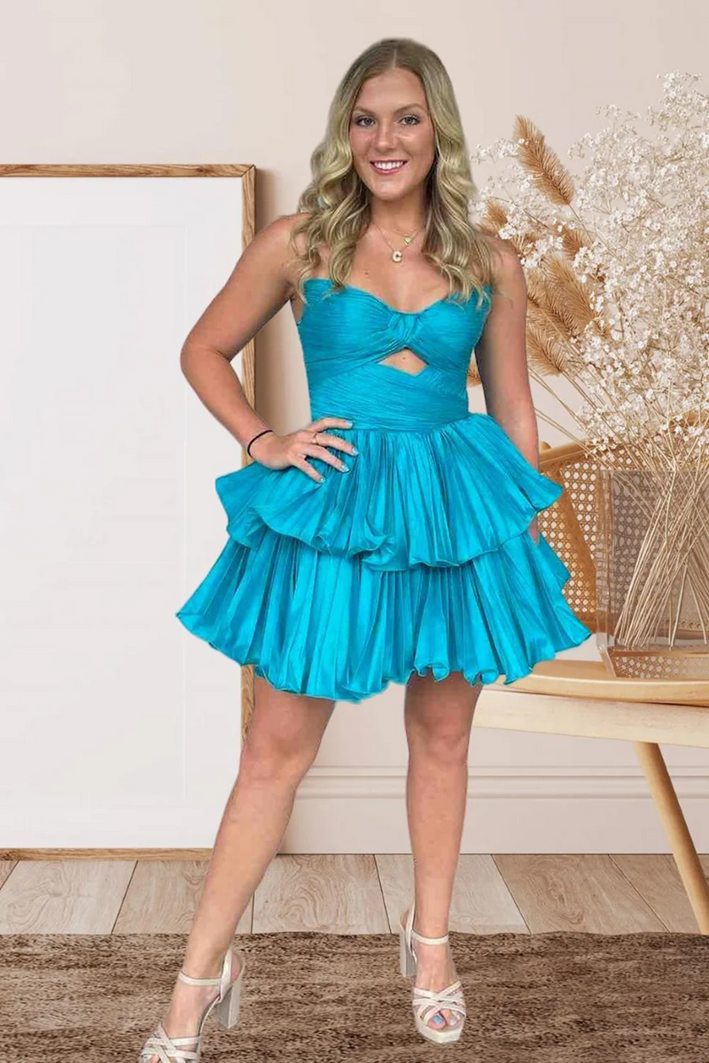 Sweetheart Cut-out Princess Ruffles Knee length Homecoming Dresses