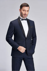 Fabulous Blue Dots Shawl Lapel Wedding Tuxedos Dark Navy Wedding Suits for Men