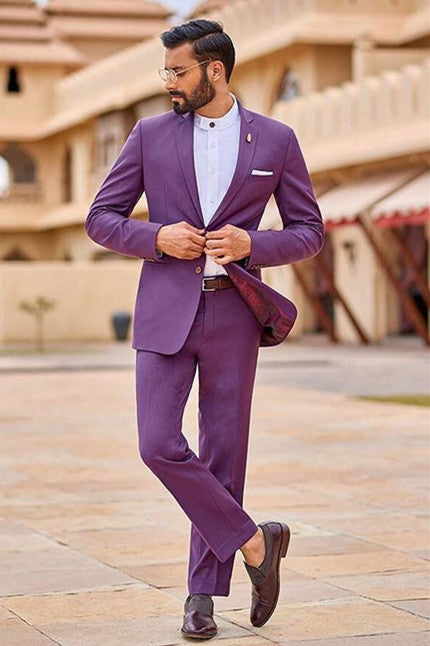 Fabulous Purple Slim Fit Notched Lapel Bespoke Prom Outfits for Men