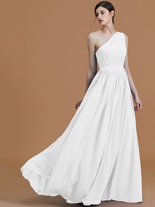 Fabulous Sleeveless One Shoulders Beading Chiffon Bridesmaid Dresses