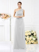 Fabulous Sleeveless One Shoulders Long Satin Bridesmaid Dresses